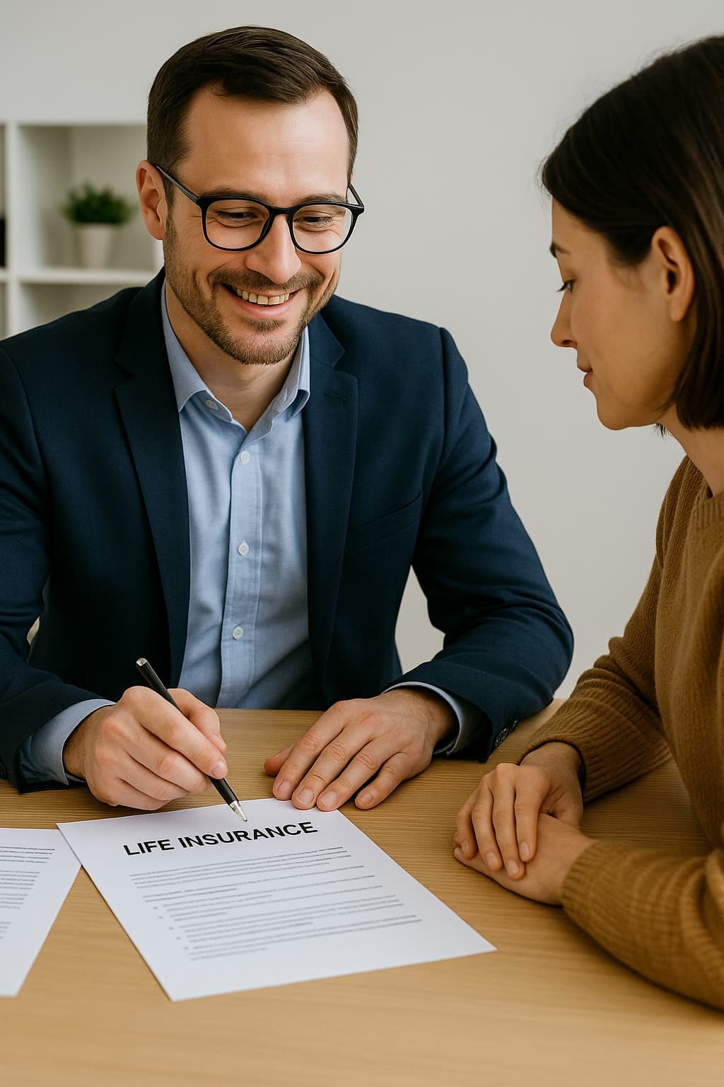 Insurance agent reviewing life insurance options with a client who has a past DUI history