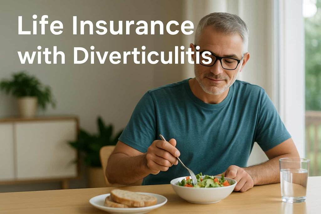A middle-aged man eats a healthy high-fiber meal at home, symbolizing recovery, stability, and life insurance options after diverticulitis.