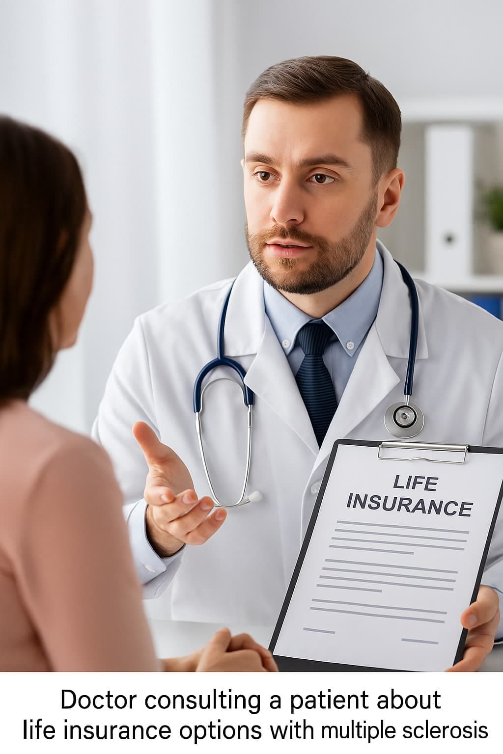 Doctor consulting a patient about life insurance options with multiple sclerosis