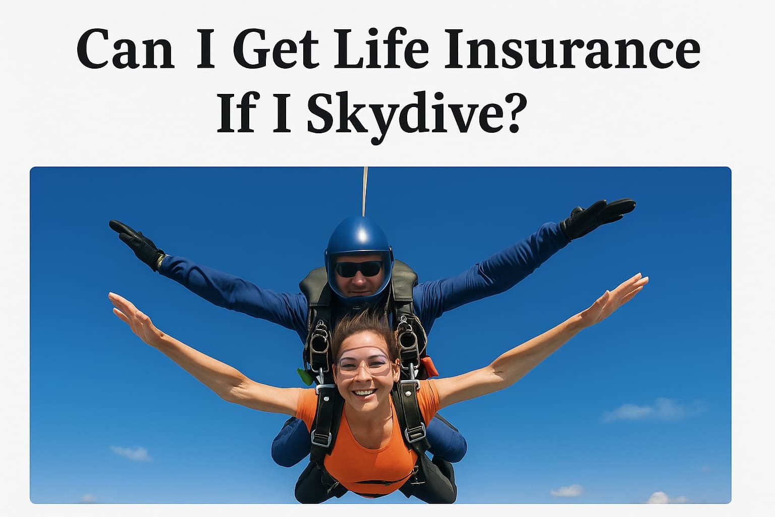 A skydiver descending with a parachute, representing life insurance risks for people who skydive