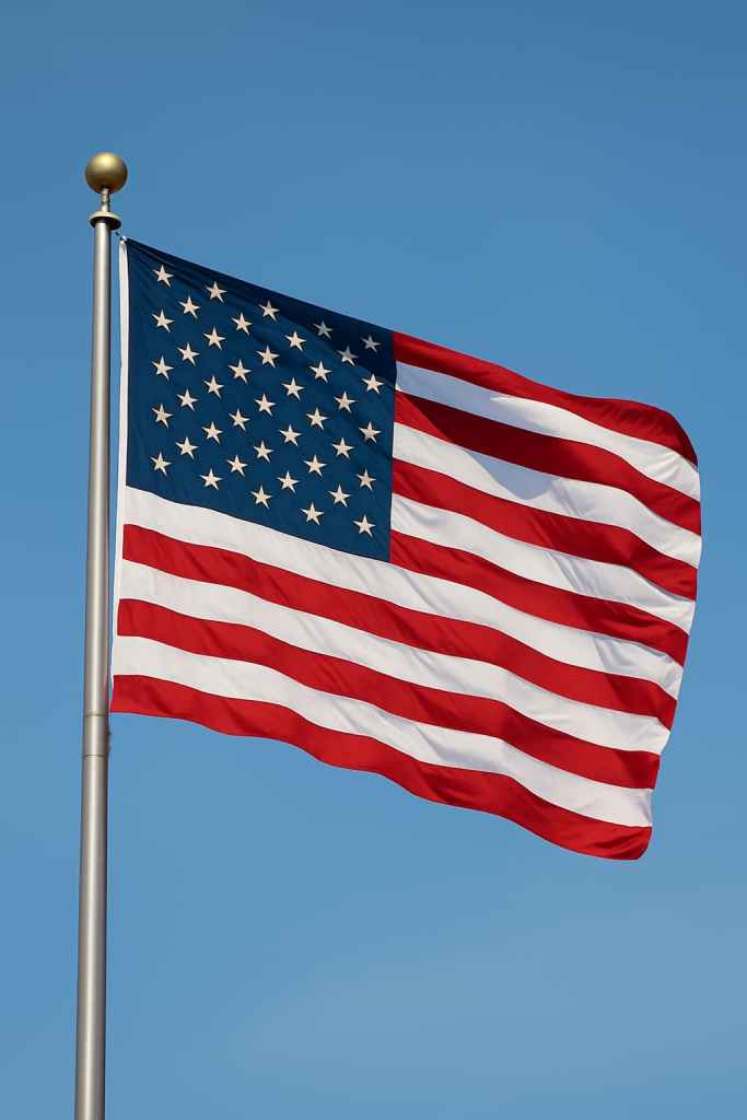 United States flag waving against a clear blue sky