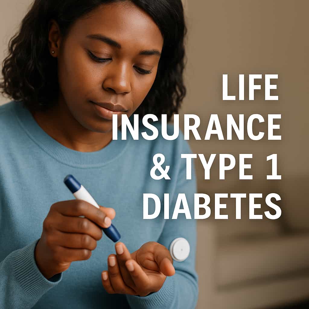 Adult checking blood sugar with glucose meter at a kitchen table, representing life insurance for people with Type 1 diabetes.