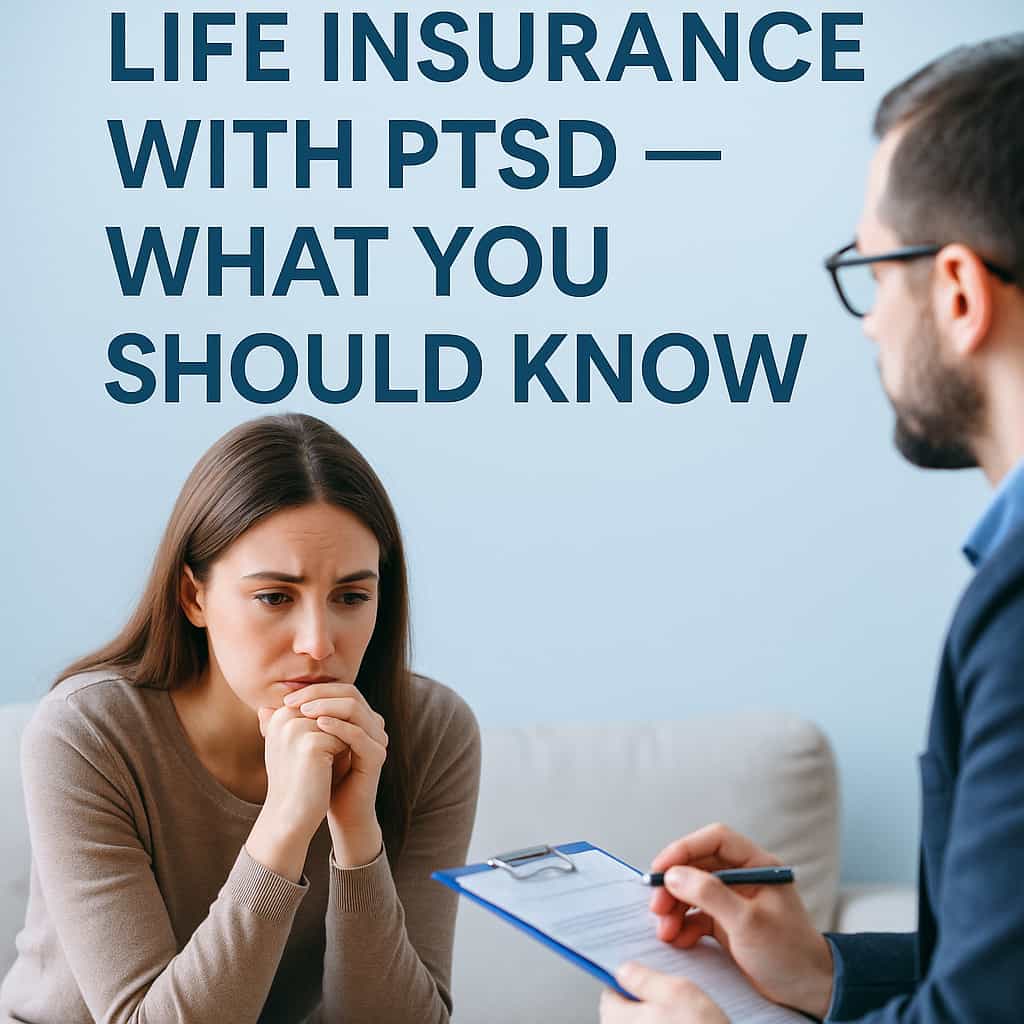 A calm counseling session between an adult and a therapist, representing support and understanding for people applying for life insurance after PTSD.